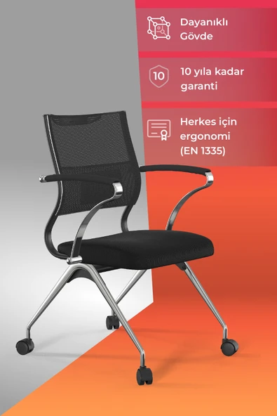 Ergolife Sit Air Toplantı Sandalyesi | Tekerlekli, Krom Ayaklı, Fileli, Siyah, Çalışma Koltuğu -572.5F.1.662