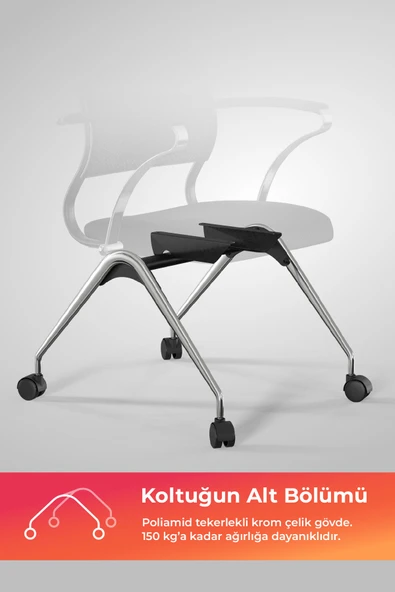 Ergolife Sit Air Toplantı Sandalyesi | Tekerlekli, Krom Ayaklı, Fileli, Siyah, Çalışma Koltuğu -572.5F.1.662 - 5
