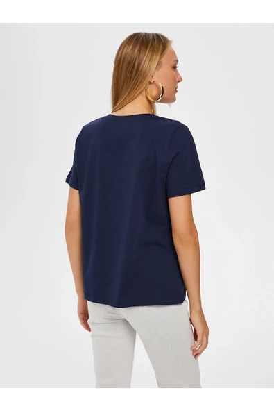 Faik Sönmez Minimalist V Yaka Kısa Kol Kadın T-Shirt - Günlük Şıklık - 7