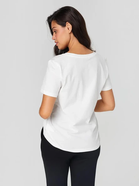 Faik Sönmez Minimalist V Yaka Kısa Kol Kadın T-Shirt - Günlük Şıklık - 4