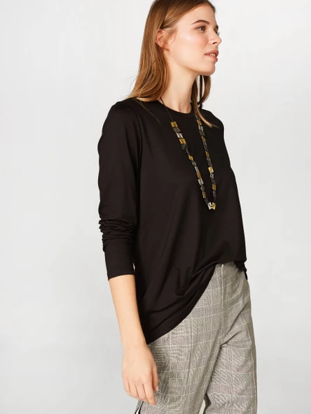 Faik Sönmez Minimalist Oversize Uzun Kol Kadın T-Shirt - Günlük Şıklık - 9