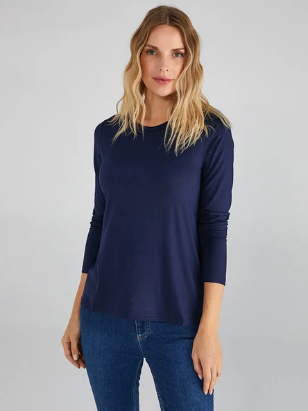 Faik Sönmez Minimalist Oversize Uzun Kol Kadın T-Shirt - Günlük Şıklık - 3