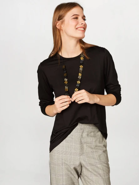 Faik Sönmez Minimalist Oversize Uzun Kol Kadın T-Shirt - Günlük Şıklık - 2