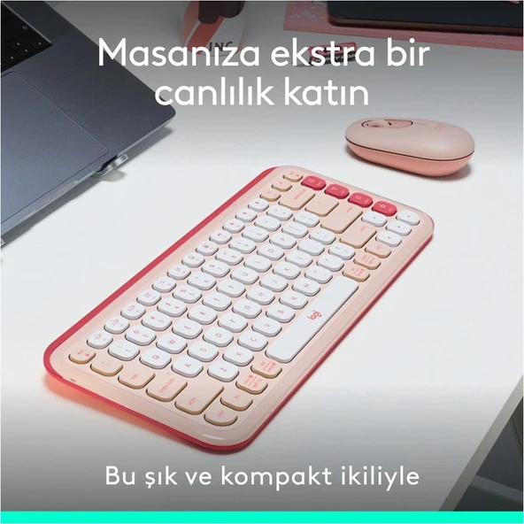 LOGITECH Pop Icon Bluetooth Klavye & Mouse Seti Pembe (Türkçe Tuş Dizimi) 920-013075 - 3