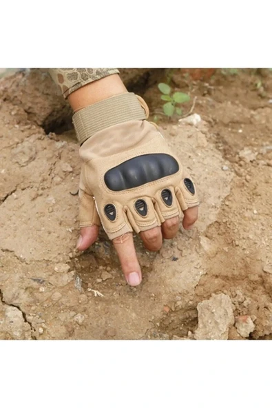 Kesik Parmak Korumalı Taktik Eldiven No:5 Kahverengi XXL - 2