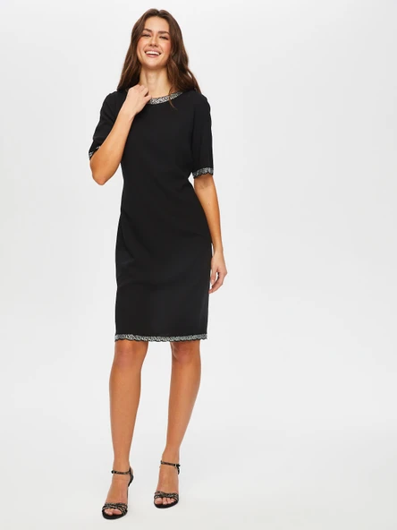 Faik Sönmez Minimalist Midi Elbise - Kısa Kol Yuvarlak Yaka Günlük & Özel Gün ürün görseli 1