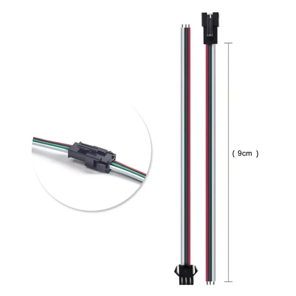 2 adet 3 Pin JST SM 10cm Kablo Erkek Dişi Çifti Bağlantı Soketi LED Konnektör Şerit LED RGB - 3