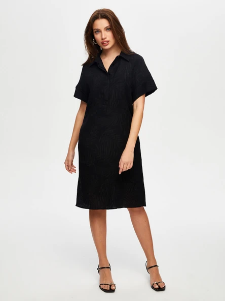 Faik Sönmez Minimalist Keten Midi Elbise - Günlük & Şık