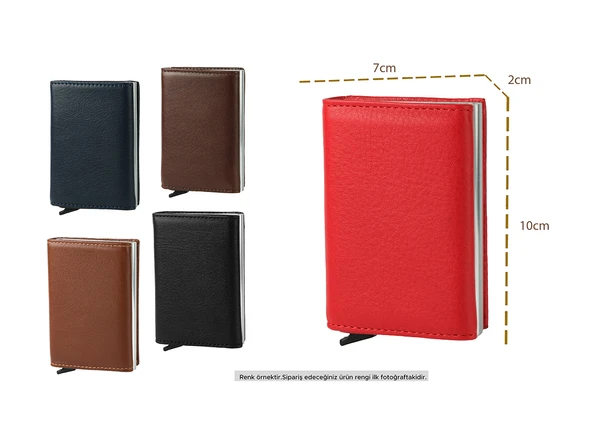 Bagacar Camel Unisex Hakiki Deri Mekanizmalı Otomatik Kızaklı Kartlık Cüzdan - 7