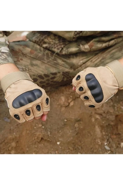 Kesik Parmak Korumalı Taktik Eldiven No:5 Kahverengi XXL - 3