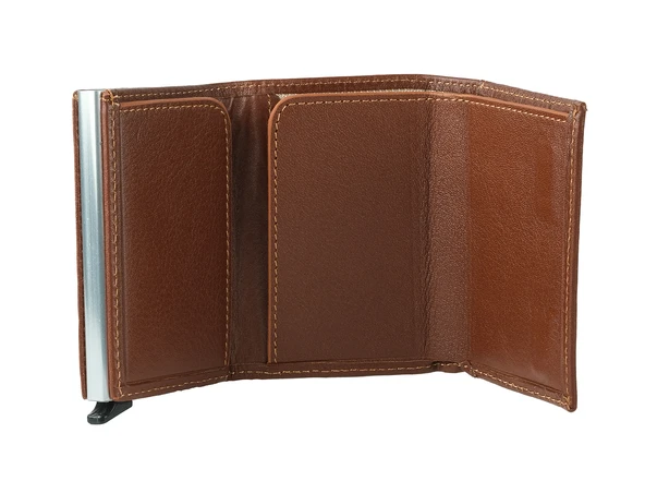 Bagacar Camel Unisex Hakiki Deri Mekanizmalı Otomatik Kızaklı Kartlık Cüzdan - 6