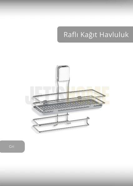 Yapışkanlı Raflı Kağıt Havluluk Paslanmaz Peçetelik Çelik Banyo Havluluk Düzenleyici Gri - 2