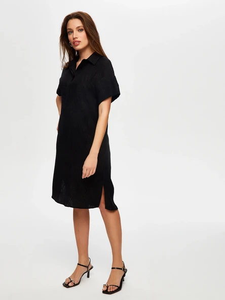 Faik Sönmez Minimalist Keten Midi Elbise - Günlük & Şık - 3