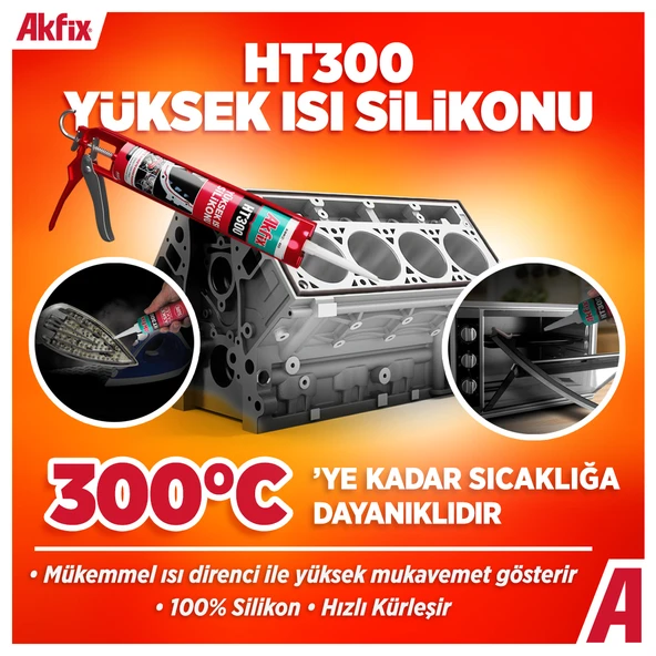 Akfix Yüksek Isı Silikonu 300 Derece HT300 Kırmızı 280ml - Resim 2