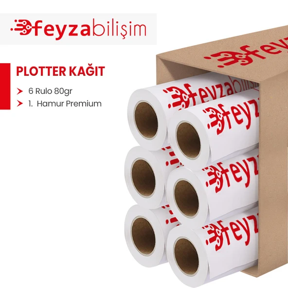 Feyza Bilişim 1.Hamur Premium Opak 80 gr Plotter (Çizim) Kağıdı 91.4cm x 50mt (6 Rulo) ürün görseli
