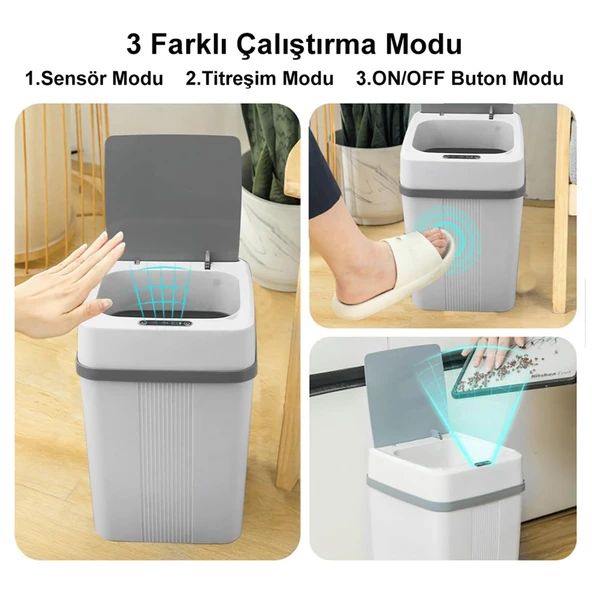 Greentech Sensörlü 12 Litre Çöp Kovası (Şarj Edilebilir Lityum Pilli) / GT-SC01 - 3