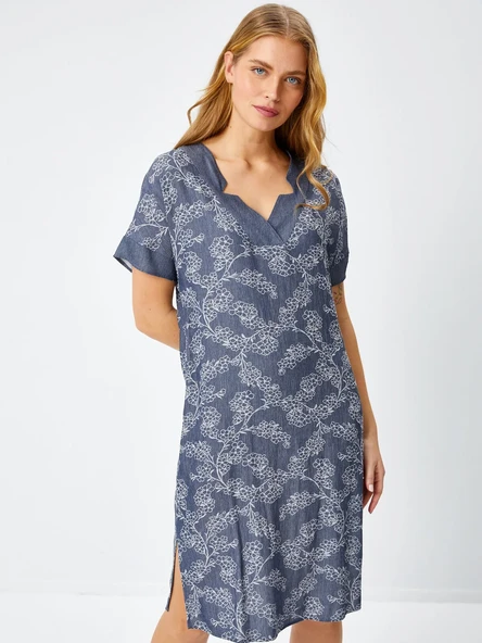 Faik Sönmez Minimalist Çiçek Desenli Midi V Yaka Elbise - 4