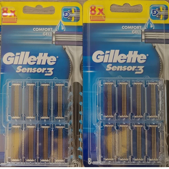 Gillette Sensor3 Erkek Tıraş Bıçakları, 8+8 Yedek Tıraş Bıçağı Gillette Sensor3 Erkek Tıraş Bıçakl