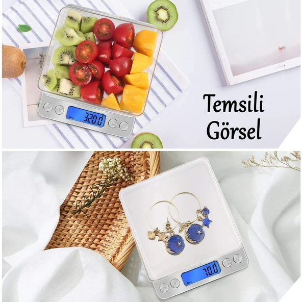 Metal Dijital Hassas Terazi LCD Ekran Pilli 0.01 gr Hassasiyet 500 gram Tartım Mutfak Tartısı Ölçüm - 4