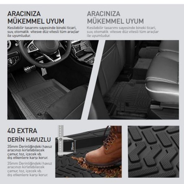 Chevrolet Kalos Profesyonel Havuzlu Ekonomik 4D Siyah 5 Parça Oto Paspası - 3