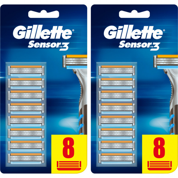 Gillette Sensor3 Erkek Tıraş Bıçakları, 8+8 Yedek Tıraş Bıçağı Gillette Sensor3 Erkek Tıraş Bıçakl