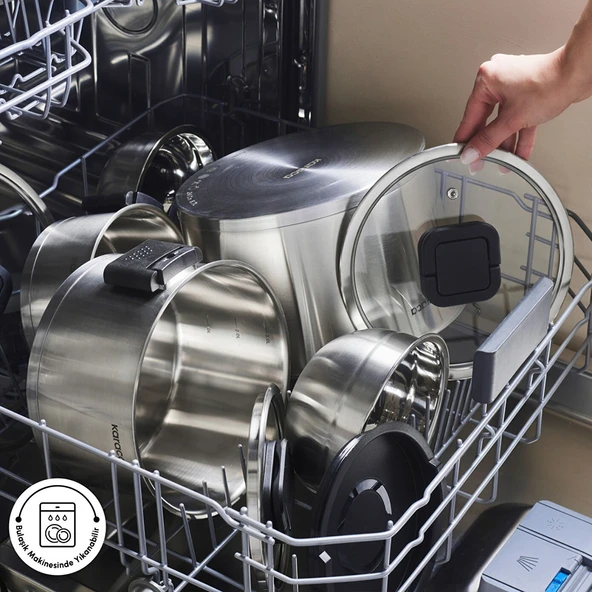 Karaca Aşiyan Katlanabilir Kulplu 10 Parça Çelik Tencere Seti - Resim 8