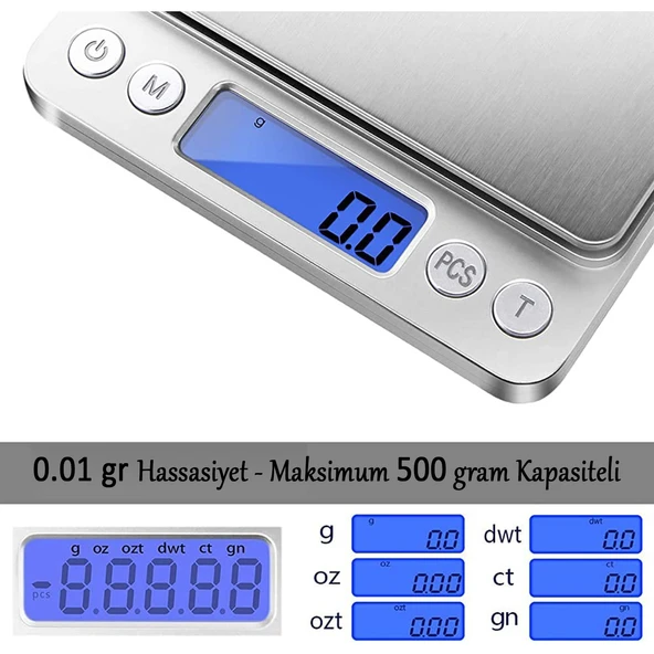 Metal Dijital Hassas Terazi LCD Ekran Pilli 0.01 gr Hassasiyet 500 gram Tartım Mutfak Tartısı Ölçüm - 3