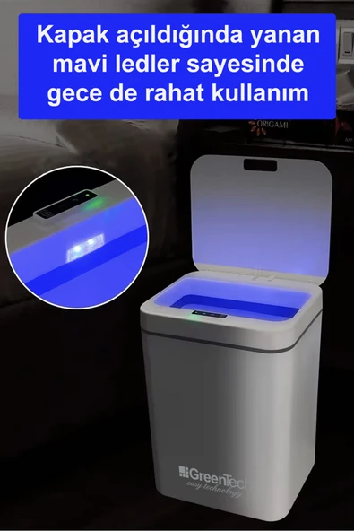 Greentech Sensörlü 16 Litre Çöp Kovası (Şarj Edilebilir Lityum Pilli) / GT-SC03 - 6