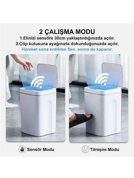 Greentech Sensörlü 16 Litre Çöp Kovası (Şarj Edilebilir Lityum Pilli) / GT-SC03 - 7