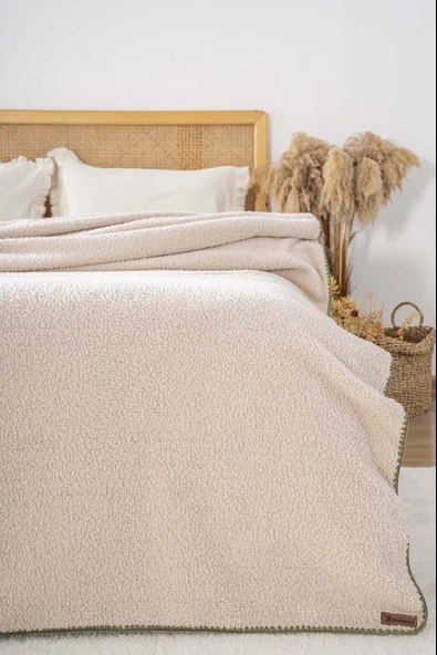 Rivaİstanbul Bej Valencia Sherpa Çift Kişilik Peluş Battaniye - Resim 4
