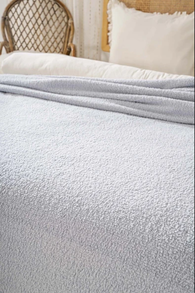 Açık Gri Valencia Sherpa Çift Kişilik Peluş Battaniye - 4