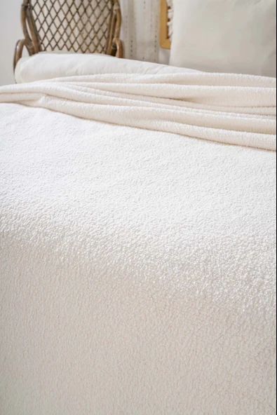 Krem Valencia Sherpa Çift Kişilik Peluş Battaniye - 5