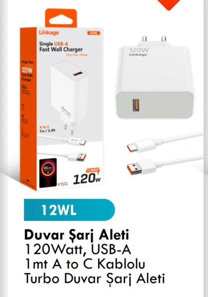 120 wat 12 WL  USB A to USB C kablolu Q.3 1 m sarj arj aleti