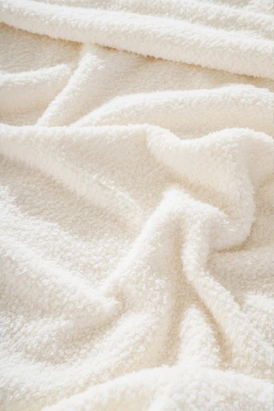 Krem Valencia Sherpa Çift Kişilik Peluş Battaniye - 5
