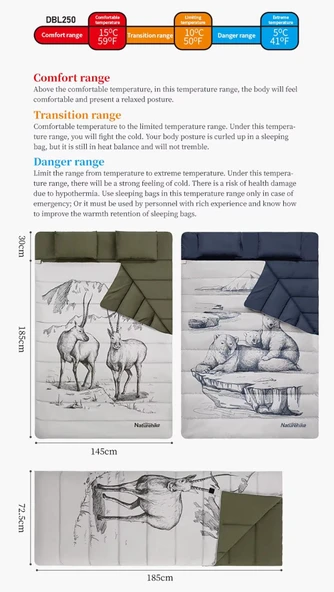 Naturehike Zarf Tarzı Yastıklı Çift Kişilik Pamuklu Uyku Tulumu ( Tibetan Antelope ) - 8