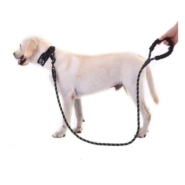 Köpekler İçin Gezdirme Tasması Reflektörlü 130 cm Halat Orta ve Büyük Boy Köpekler İçin Siyah - 2