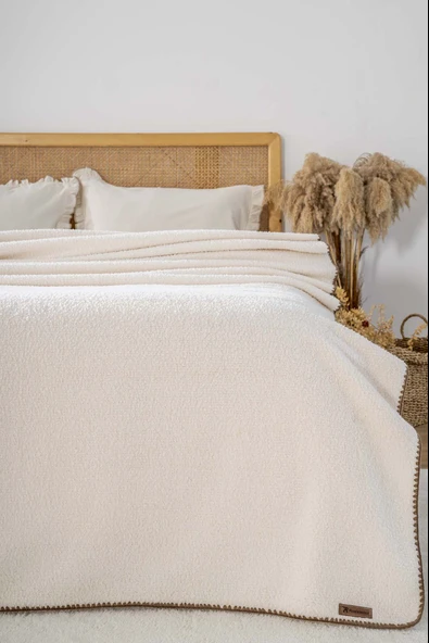 Krem Valencia Sherpa Çift Kişilik Peluş Battaniye - 2