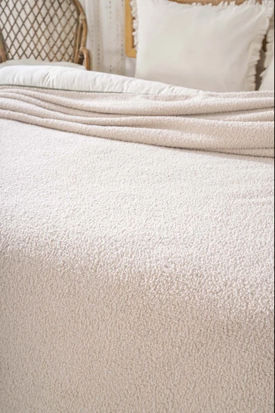 Rivaİstanbul Bej Valencia Sherpa Çift Kişilik Peluş Battaniye - Resim 3