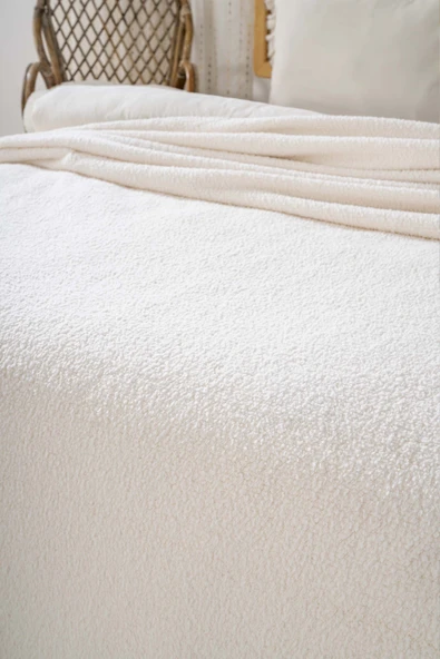 Krem Valencia Sherpa Çift Kişilik Peluş Battaniye - 4