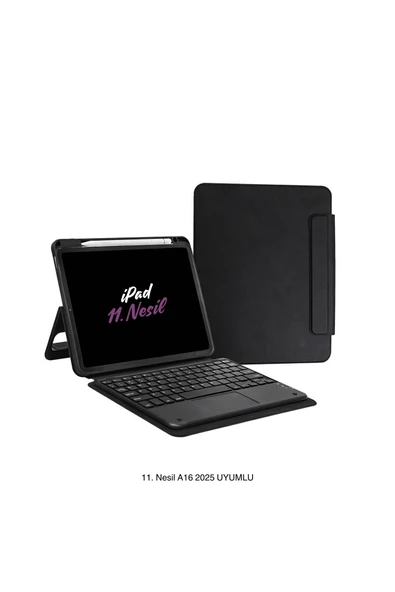 iPad 11. Nesil A16 2025 Uyumlu Touch Padli Bluetoothlu Klavyeli Standlı Fuchsia Tablet Kılıfı