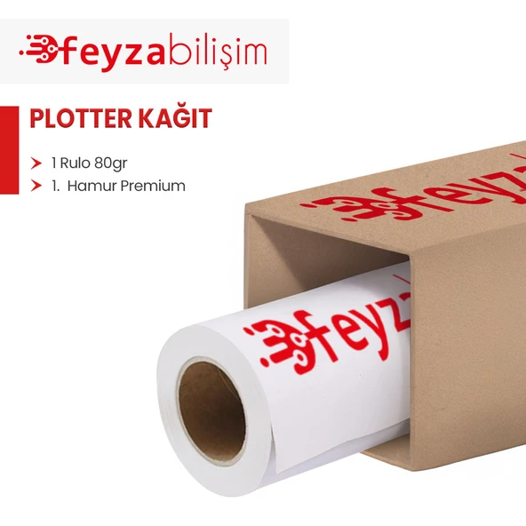 Feyza Bilişim 1.Hamur Premium Opak 80gr Plotter (Çizim) Kağıdı 107cm x 100mt (1 Rulo)