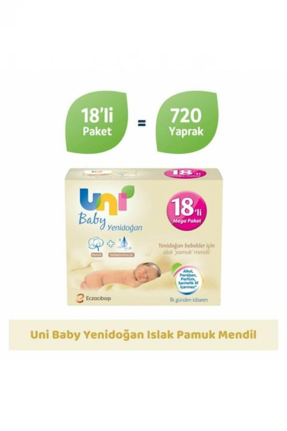 Uni Baby Yenidoğan 40 Yaprak 18li Paket Islak Mendil