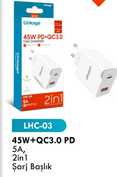 45 W- QC3 PD 5 A LED ışıklı 2 in 1 şarj başlık - 1