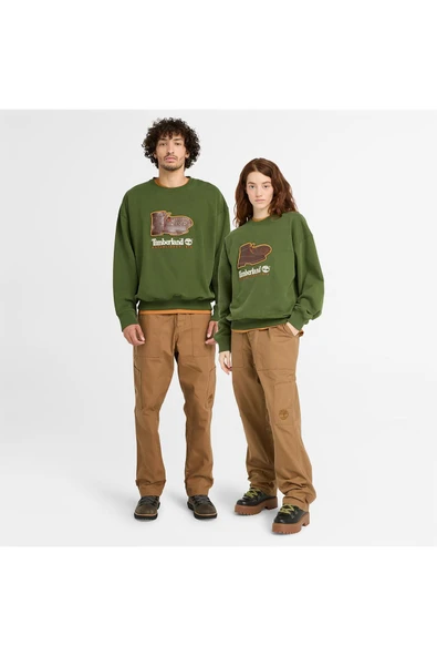 Timberland  New Box Fit Badge Crew Neck Erkek Siyah Hoodie