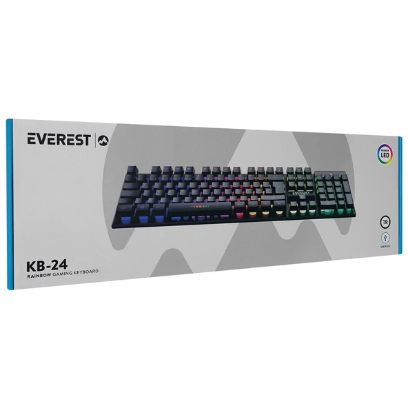 Klavye Oyuncu Gaming Rgb Rainbow Membrane Everest KB-24 Siyah - 4
