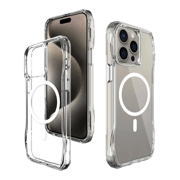 iPhone 15 Pro Kılıf Magsafe Şarj Özellikli Airbagli Şeffaf İncek Kapak - Resim 3
