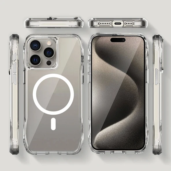 iPhone 15 Pro Kılıf Magsafe Şarj Özellikli Airbagli Şeffaf İncek Kapak - Resim 8