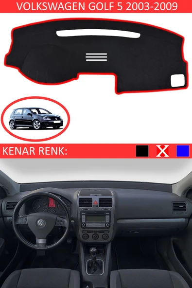 Vehomix Volkswagen Golf 5 2003-2009 İçin Uygun Torpido Koruma Halısı Siyah Kenar Renk Kırmızı
