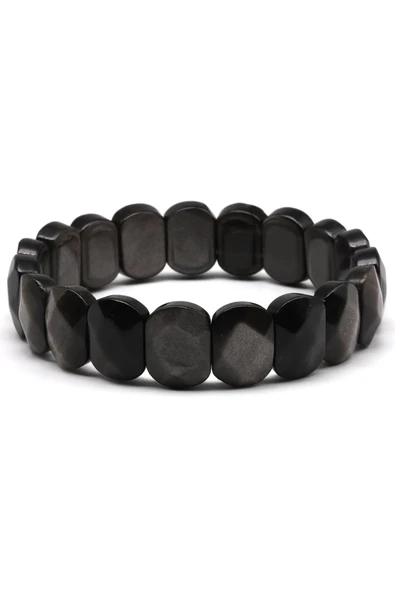 Silver Obsidyen Doğal Taş Bileklik 11 x 15 mm Özel Kesim - Resim 2