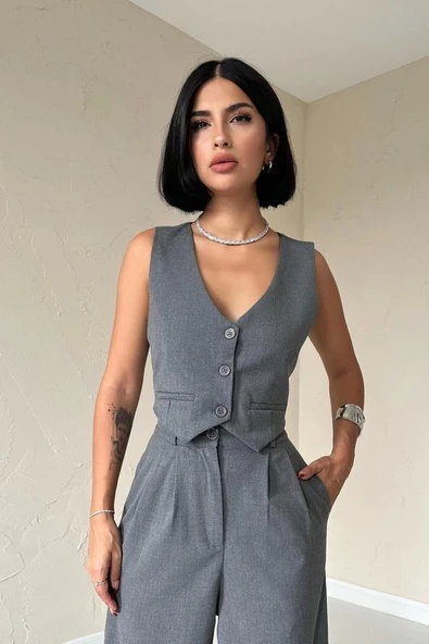 Antrasit Klas Ceket Ve Yelek Ve Pantolon Takım - Resim 2